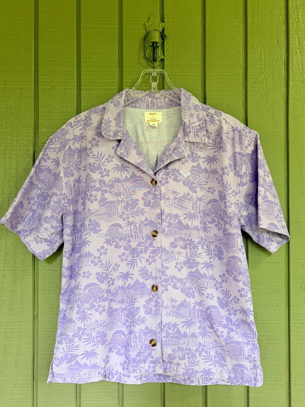 Roxy x Kate Bosworth Surf.Kind.Kate Purple Linen Tropical Floral Shirt - Small